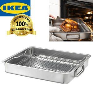 IKEA KONCIS Stainless Steel Roasting Pan with Grill Rack (Size 16x13) Thanks Giv